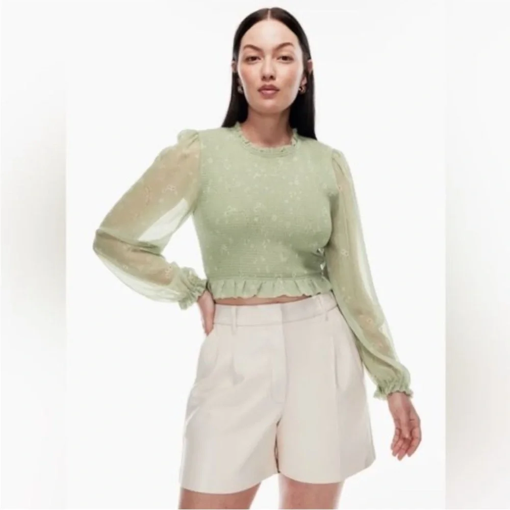 Aritzia Wilfred Tempest Smocked Floral Sheer Cottagecore Long Sleeve Blouse XS - Picture 2 of 10